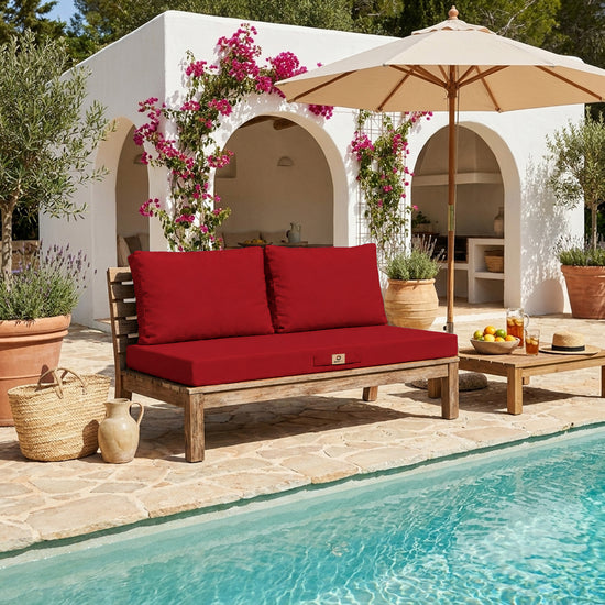 Tuinlounge kussenset 100x50 Rood - Afneembaar & UV-bestendig (1 Zitting + 2 Rugleuningen)