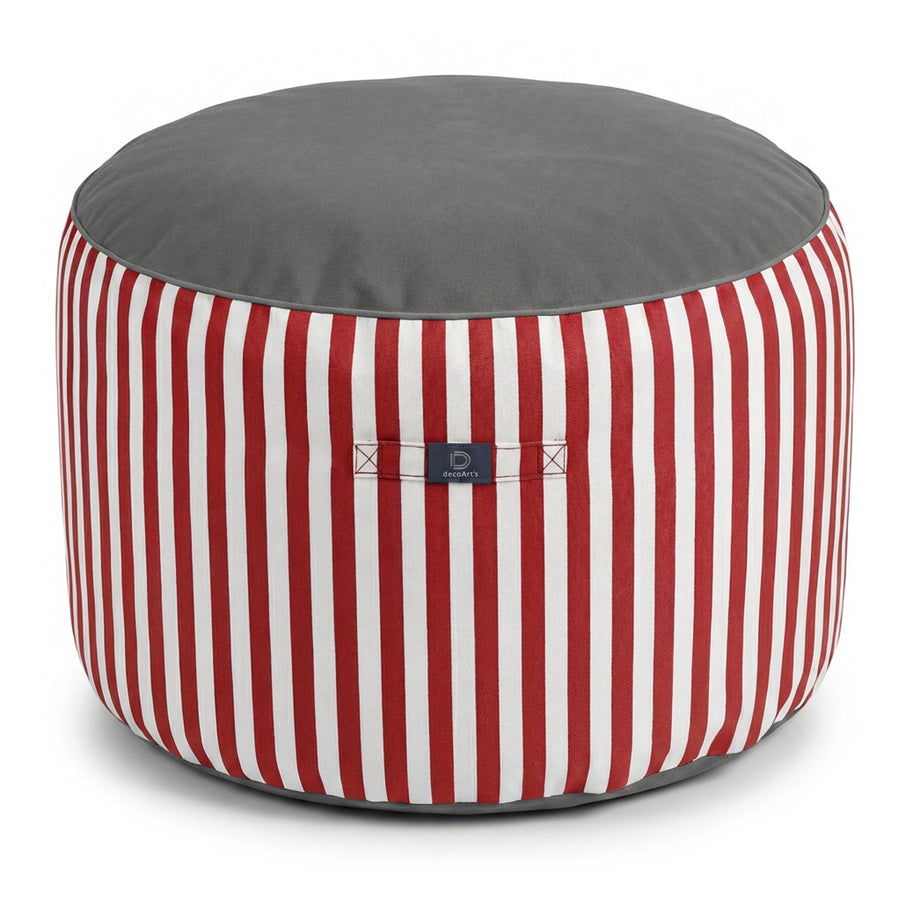 Round Striped Pouf Red, for indoor and outdoor use
