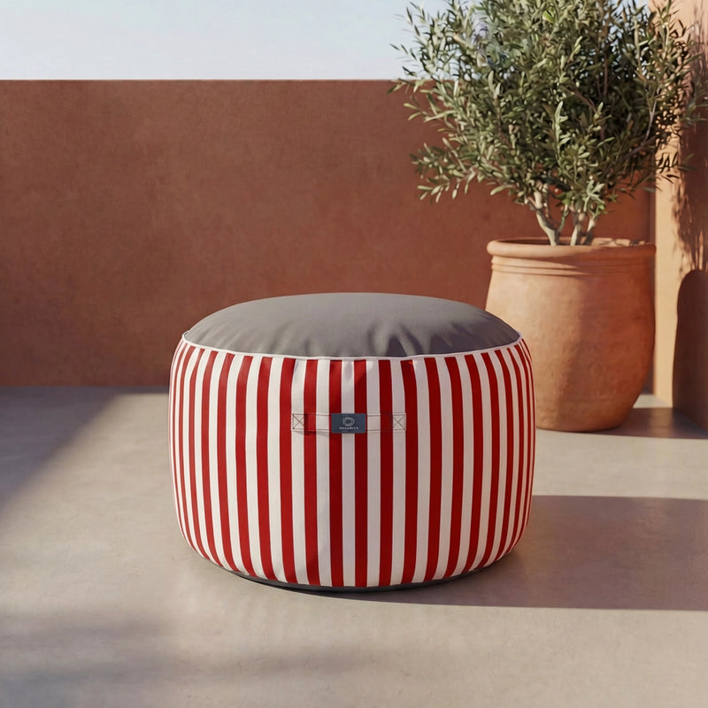 Round Striped Pouf Red - Premium 270g - Height 40cm Diameter 70cm