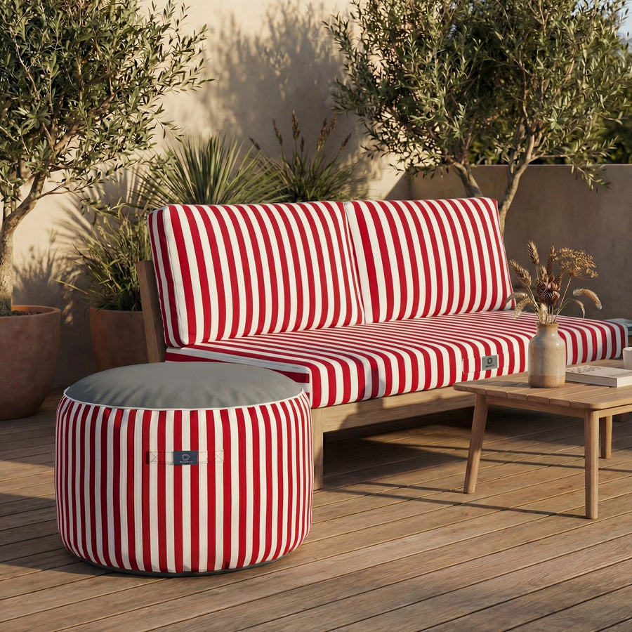 Round Striped Pouf Red, waterproof