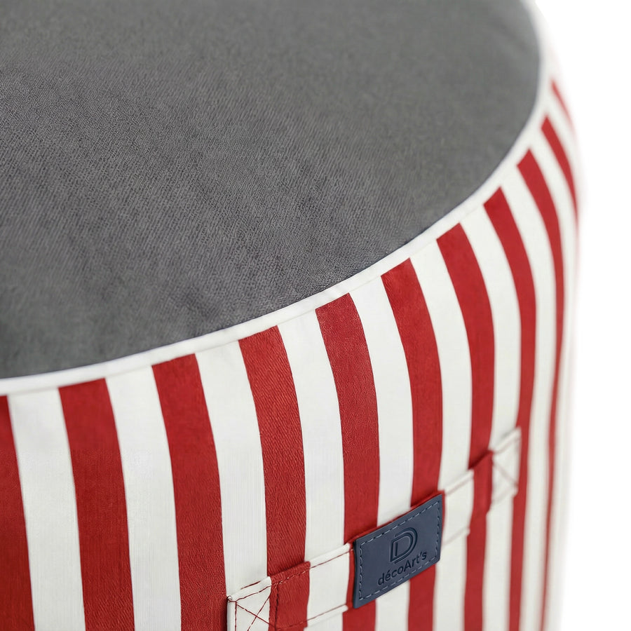 Round Striped Pouf Red, bead and polyester fibre filling