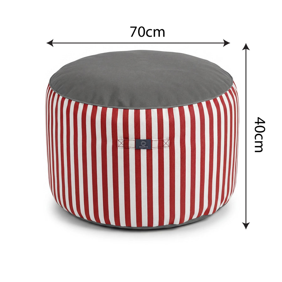 Round Striped Pouf Red, polyester fabric