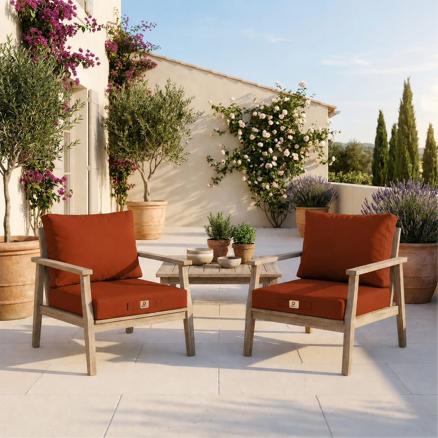 Gartenlounge-Kissen-Set 60x60 Terrakotta - Abnehmbar & UV-beständig (Sitzfläche + Rückenlehne)