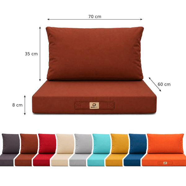 Garden Lounge Cushion Set 60x70 Terracotta - Removable Cover & UV-Resistant (Seat + Backrest)