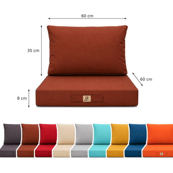 Gartenlounge-Kissen-Set 60x60 Terrakotta - Abnehmbar & UV-beständig (Sitzfläche + Rückenlehne)