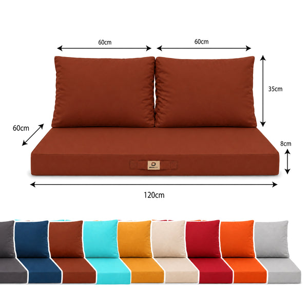 Ensemble Coussins Salon Jardin 120x60 Terracotta - Déhoussable & Anti-UV (1 Assise + 2 Dossiers)