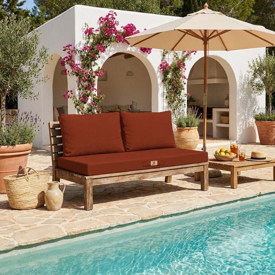 Ensemble Coussins Salon Jardin 120x60 Terracotta - Déhoussable & Anti-UV (1 Assise + 2 Dossiers)