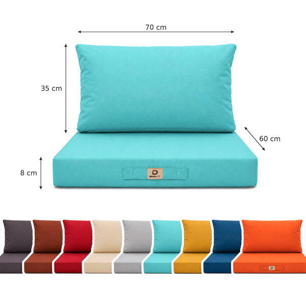 Gartenlounge-Kissen-Set 60x70 Karibikblau - Abnehmbar & UV-beständig (Sitzfläche + Rückenlehne)