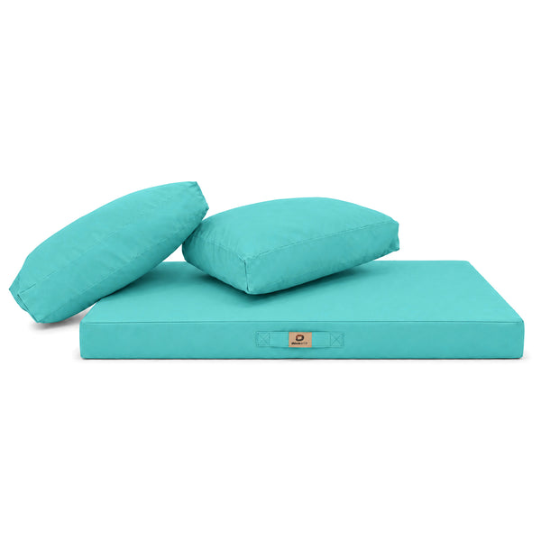 Ensemble Coussins Salon Jardin 100x50 Bleu Caraïbes - Déhoussable & Anti-UV (1 Assise + 2 Dossiers)