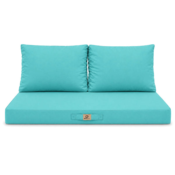 Ensemble Coussins Salon Jardin 120x60 Bleu Caraïbes - Déhoussable & Anti-UV (1 Assise + 2 Dossiers)