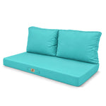 Ensemble Coussins Salon Jardin 120x60 Bleu Caraïbes - Déhoussable & Anti-UV (1 Assise + 2 Dossiers)