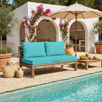 Ensemble Coussins Salon Jardin 100x50 Bleu Caraïbes - Déhoussable & Anti-UV (1 Assise + 2 Dossiers)