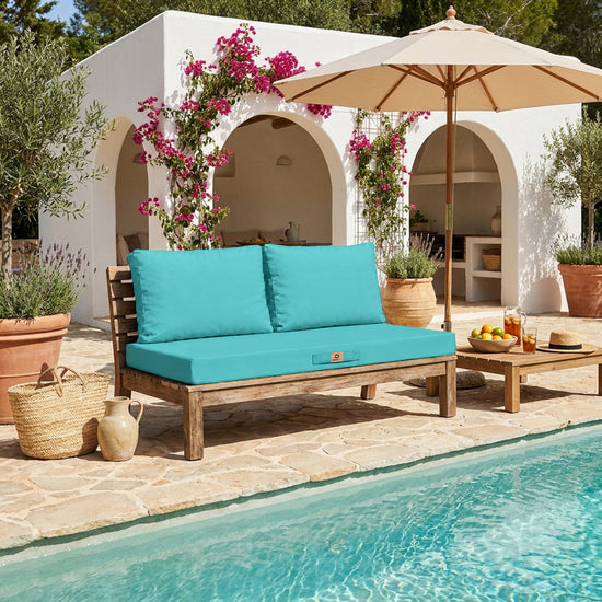 Tuinlounge kussenset 100x50 Caribisch Blauw - Afneembaar & UV-bestendig (1 Zitting + 2 Rugleuningen)