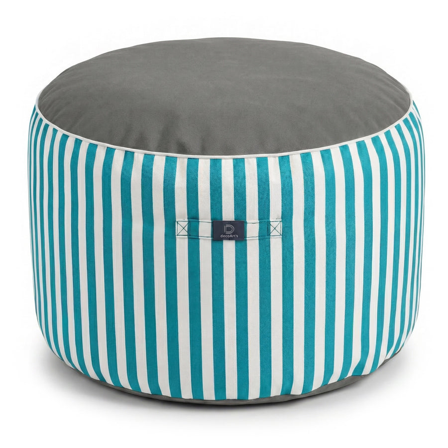 Pouf Rond Rayure Turquoise, pour l'intérieur et l'extérieur