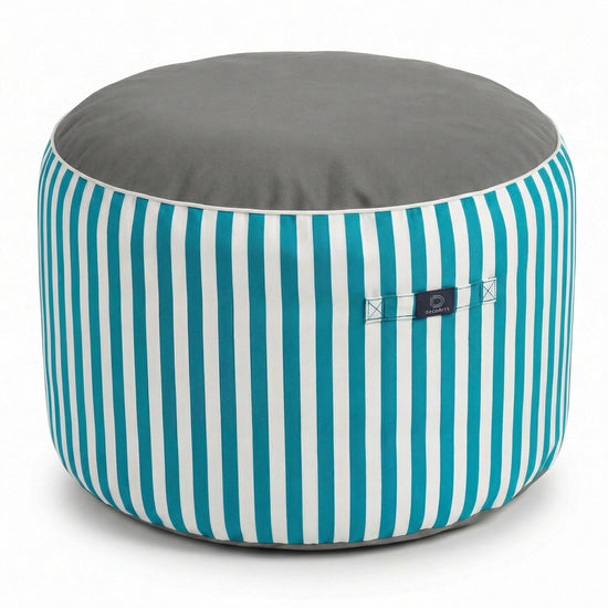 Round Striped Pouf Turquoise - Premium 270g - Height 40cm Diameter 70cm