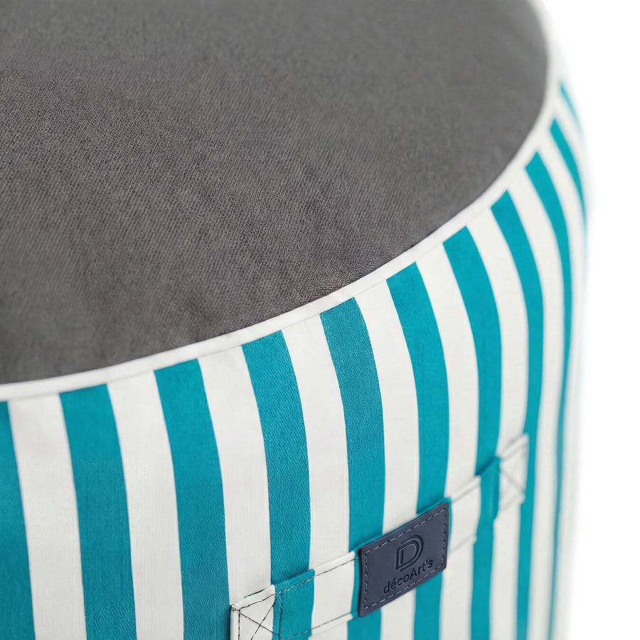 Pouf Rond Rayure Turquoise, garnissage billes et fibres de polyester
