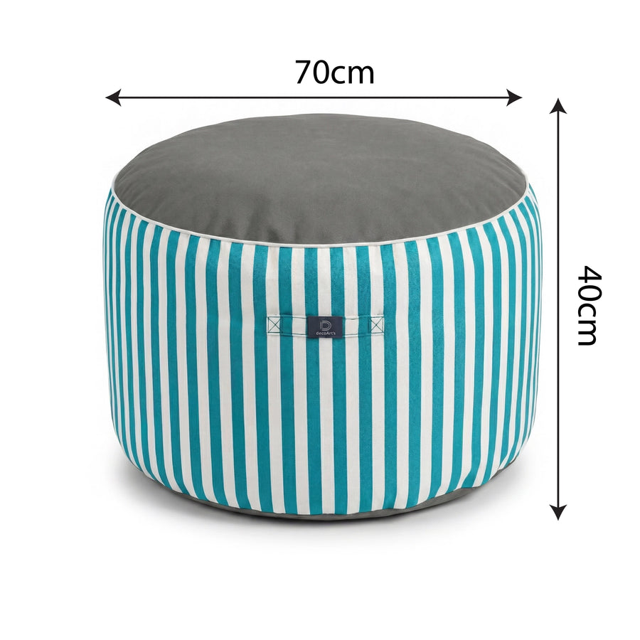 Pouf Rond Rayure Turquoise, tissu polyester