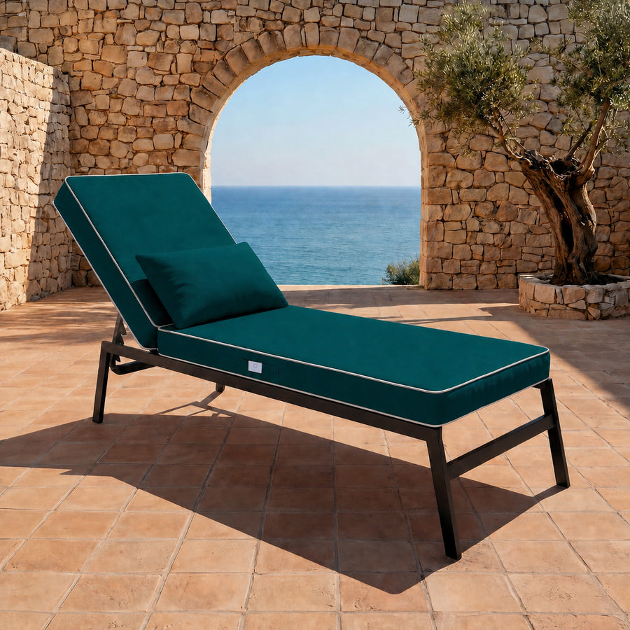Matelas Transat Premium 190x60 Vert Émeraude - Épais 10cm & Têtière (Déhoussable)