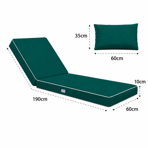 Matelas Transat Premium 190x60 Vert Émeraude - Épais 10cm & Têtière (Déhoussable)