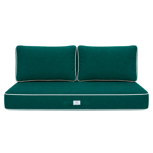 Premium kussenset 120x60 Smaragdgroen - 1 Zitting + 2 Rugleuningen (Dik 12cm & Passepoil)