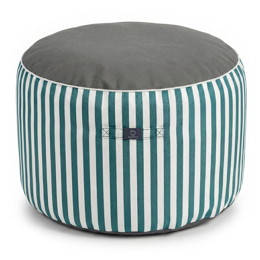 Pouf Rond Rayure Vert, pour l'intérieur et l'extérieur