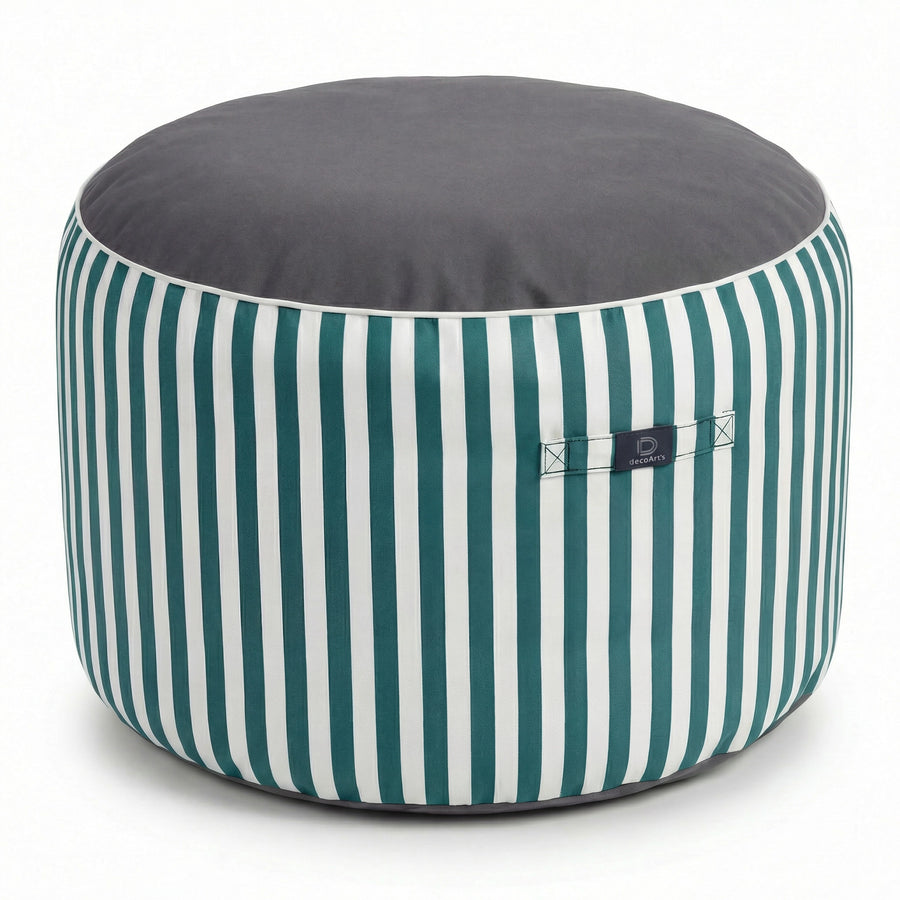 Pouf Rond Rayure Vert, tissu anti-UV et déperlant