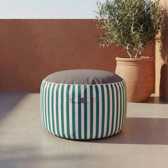Round Striped Pouf Green - Premium 270g - Height 40cm Diameter 70cm