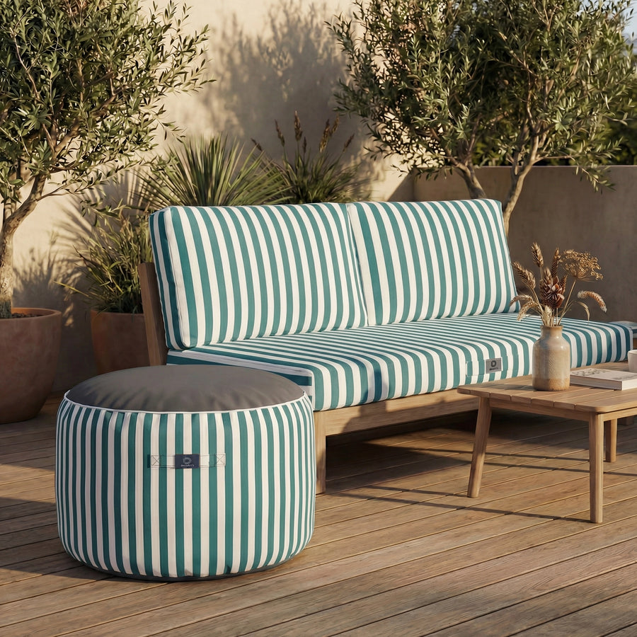 Pouf Rond Rayure Vert, imperméable
