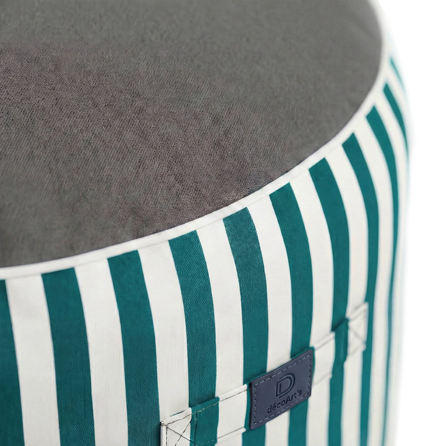 Pouf Rond Rayure Vert, garnissage billes et fibres de polyester