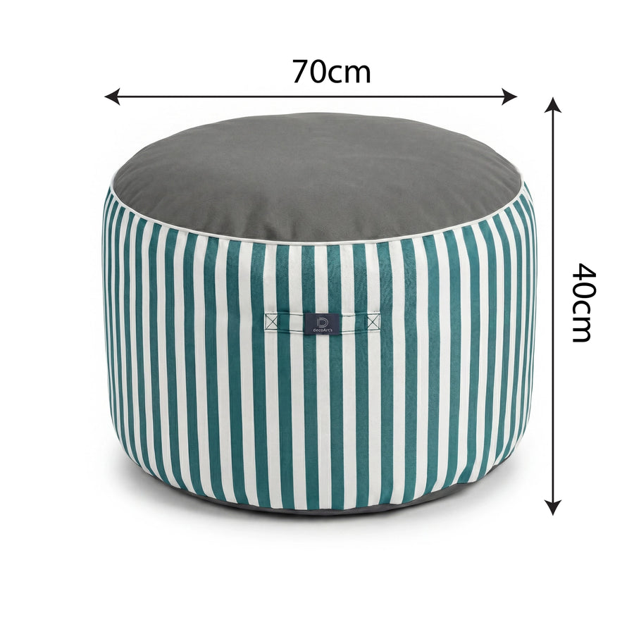 Pouf Rond Rayure Vert, tissu polyester