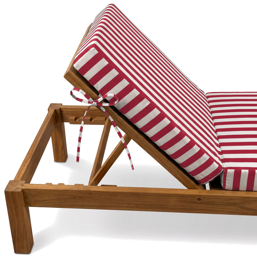 Matelas transat à rayures rouges – liens de fixation noués au transat