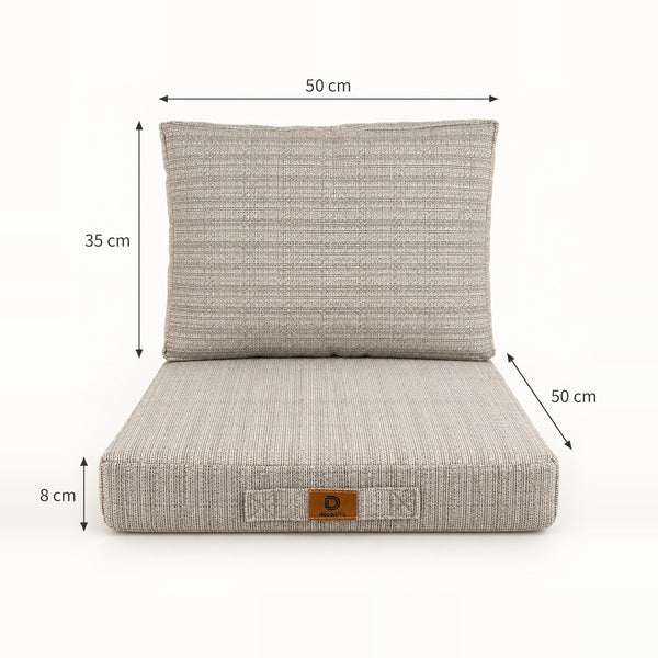 Gartenlounge-Kissen-Set 50x50 Schwarz Meliertes Beige - Sitzfläche + Rückenlehne (Premium 270g)