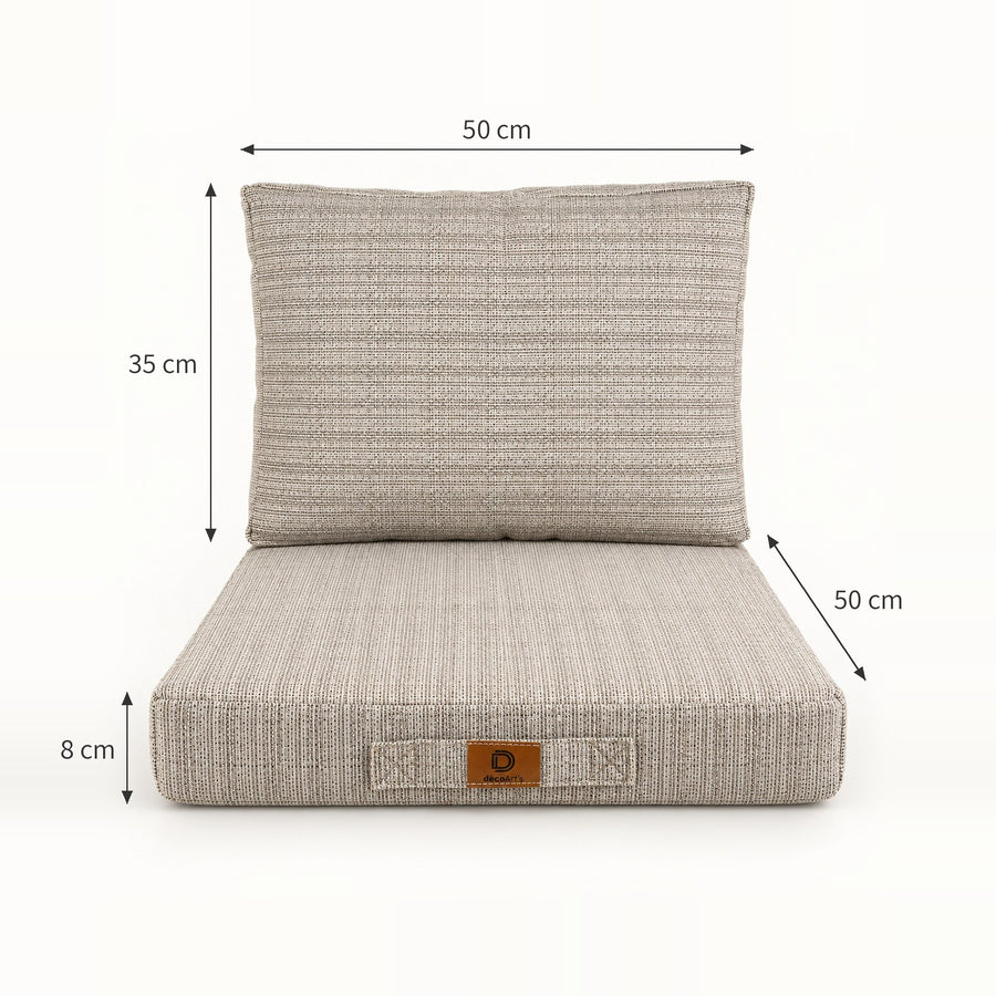 Gartenlounge-Kissen-Set 50x50 Schwarz Meliertes Beige - Sitzfläche + Rückenlehne (Premium 270g)