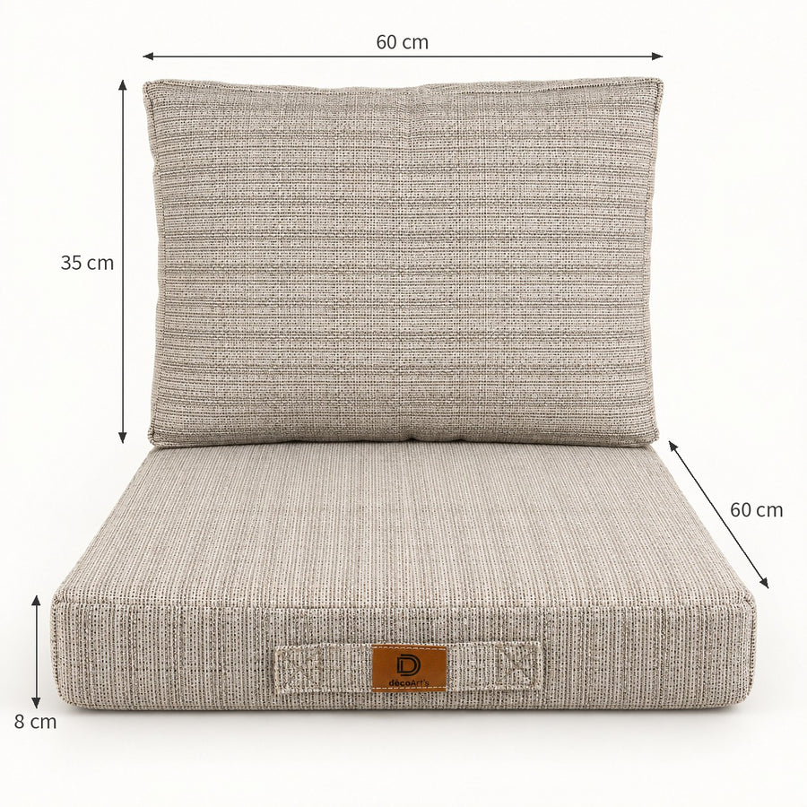 Gartenlounge-Kissen-Set 60x60 Schwarz Meliertes Beige - Sitzfläche + Rückenlehne (Premium 270g)