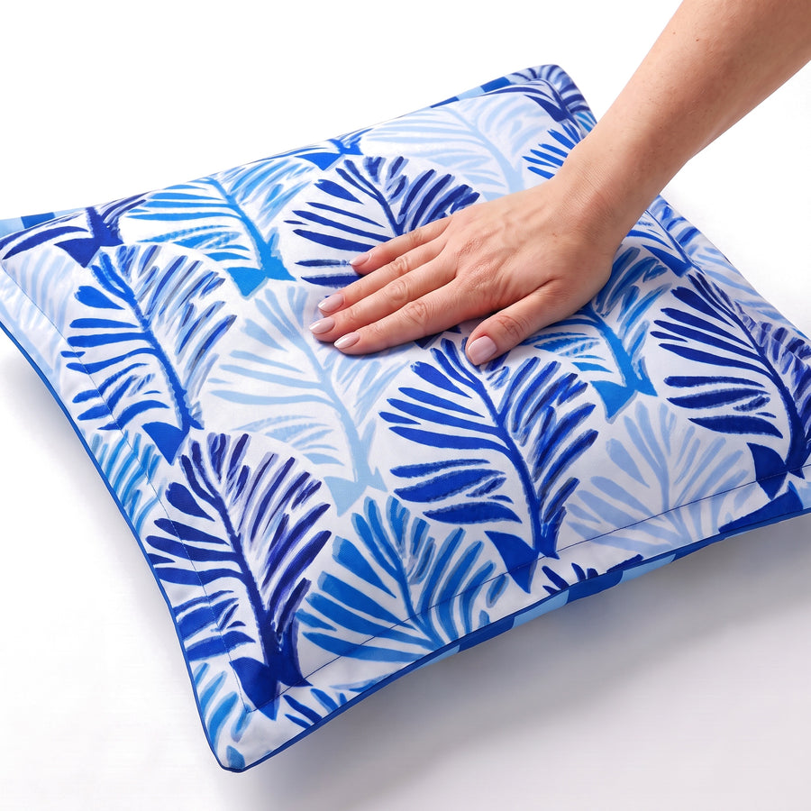 Coussin déco 45x45 motif Feuillage Bleu – garnissage moelleux en fibres de polyester