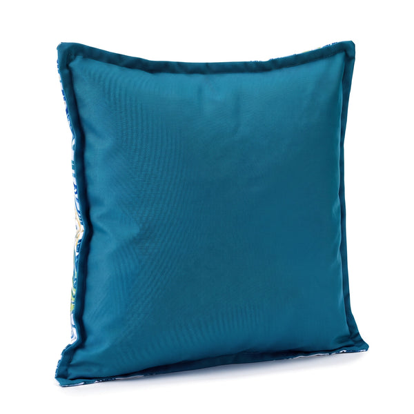 Almofada decorativa 45x45 padrão Geométrico Verde, verso azul-petróleo liso