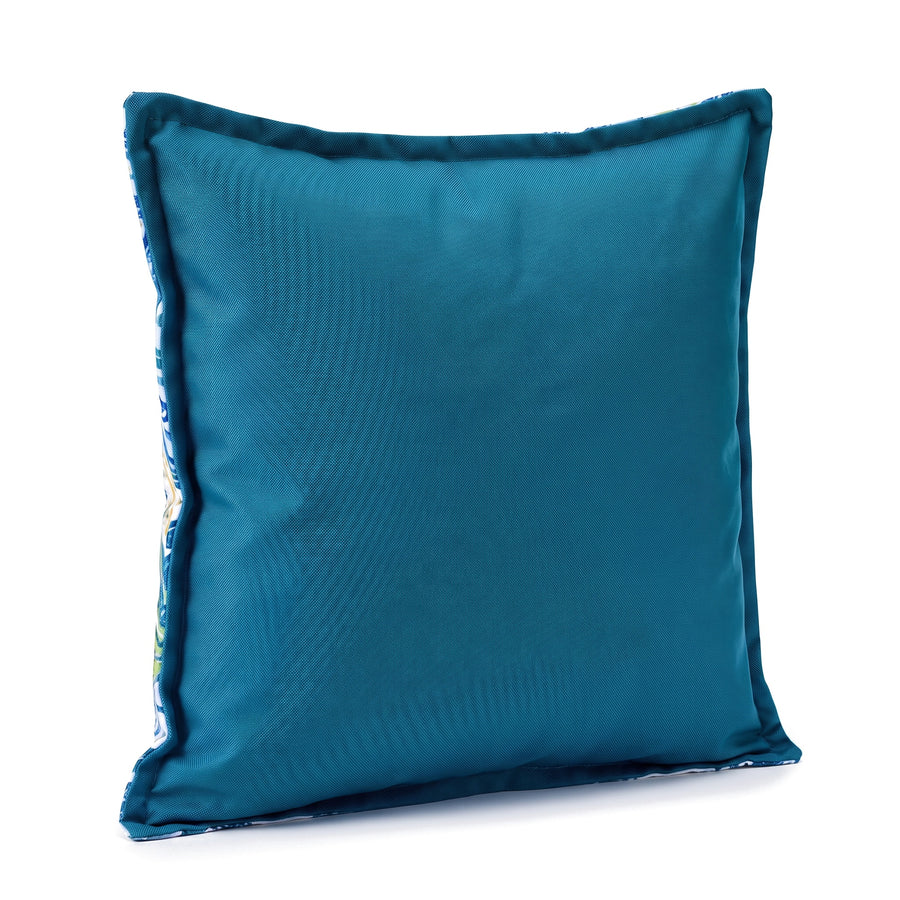 Almofada decorativa 45x45 padrão Geométrico Verde, verso azul-petróleo liso