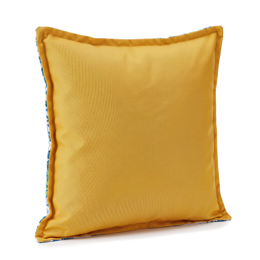 Almofada decorativa 45x45 padrão Riscas Solares, verso amarelo liso