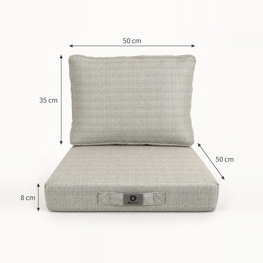 Gartenlounge-Kissen-Set 50x50 Beige Chiné Turquoise - Sitzfläche + Rückenlehne (Premium 270g)