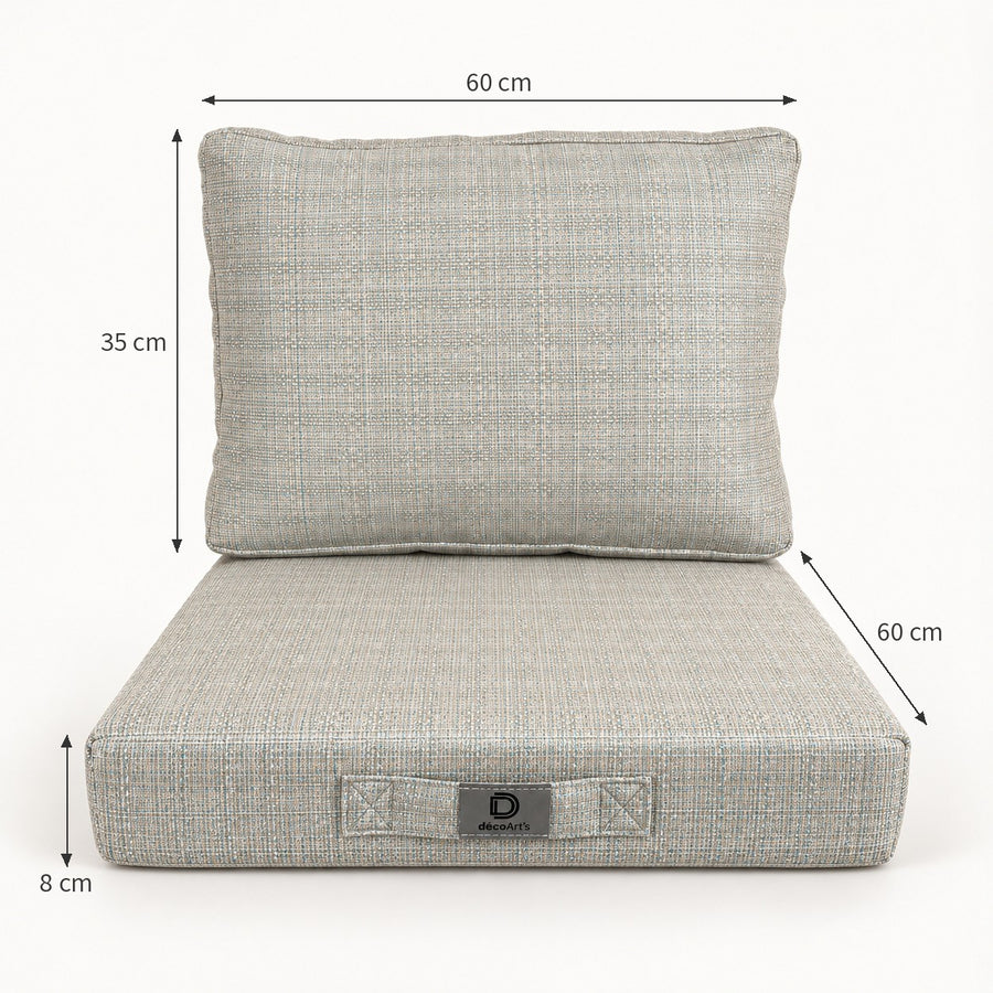 Gartenlounge-Kissen-Set 60x60 Beige Chiné Turquoise - Sitzfläche + Rückenlehne (Premium 270g)