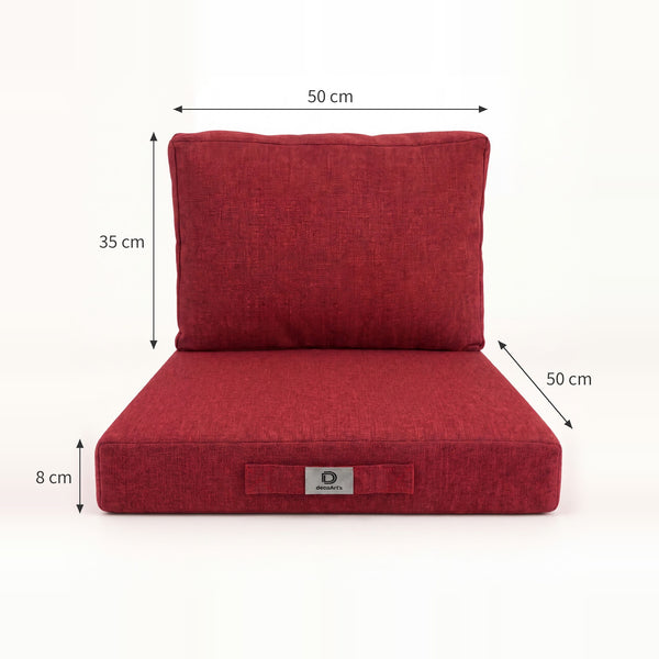 Gartenlounge-Kissen-Set 50x50 Bordeauxrot - Sitzfläche + Rückenlehne (Premium 270g)