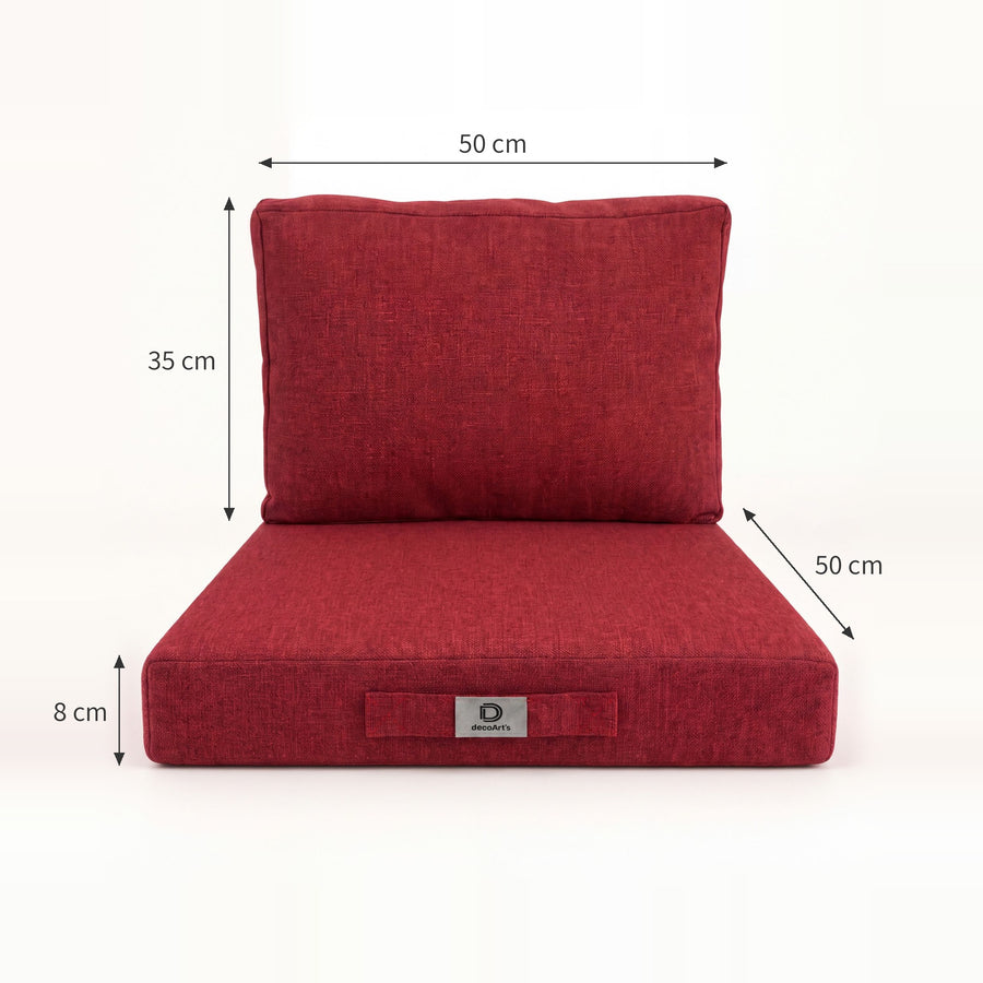Gartenlounge-Kissen-Set 50x50 Bordeauxrot - Sitzfläche + Rückenlehne (Premium 270g)