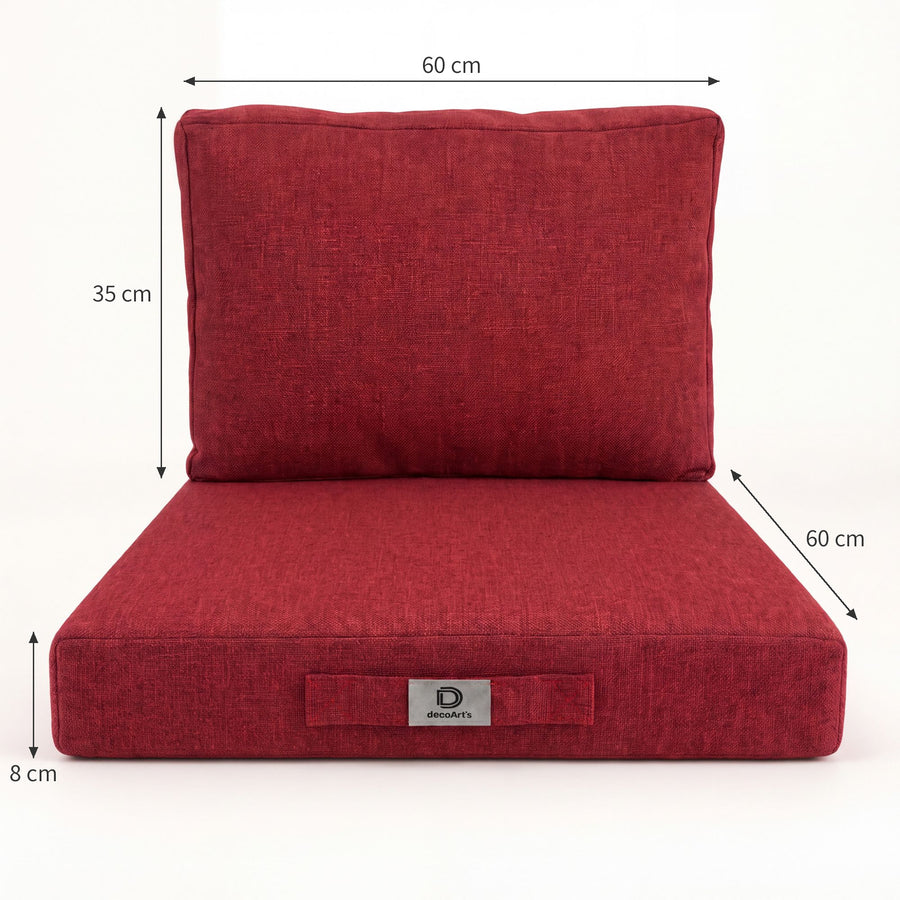 Ensemble Coussins Salon Jardin 60x60 Rouge Bordeaux - Assise + Dossier (Premium 270g)