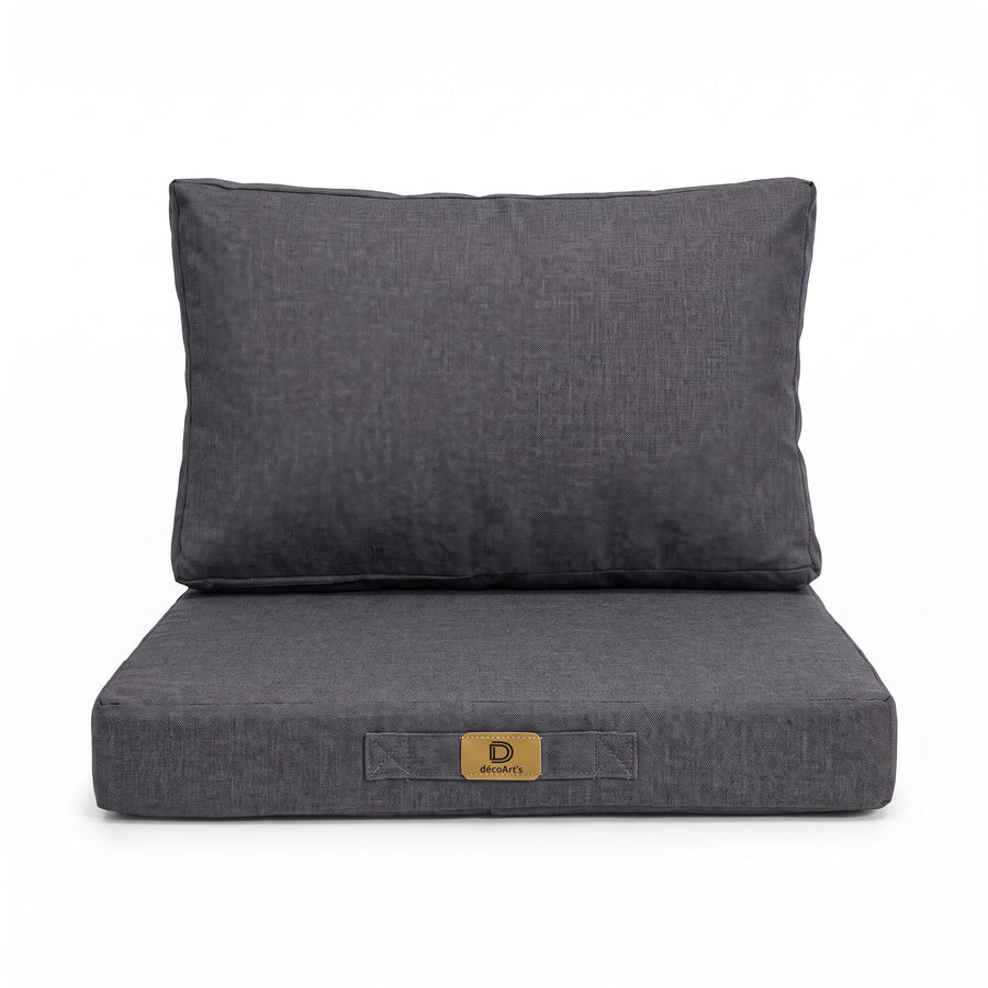 Fauteuilkussenset met linnenlook in Gemêleerd Grijs, 50×50 cm, op een witte achtergrond, vooraanzicht