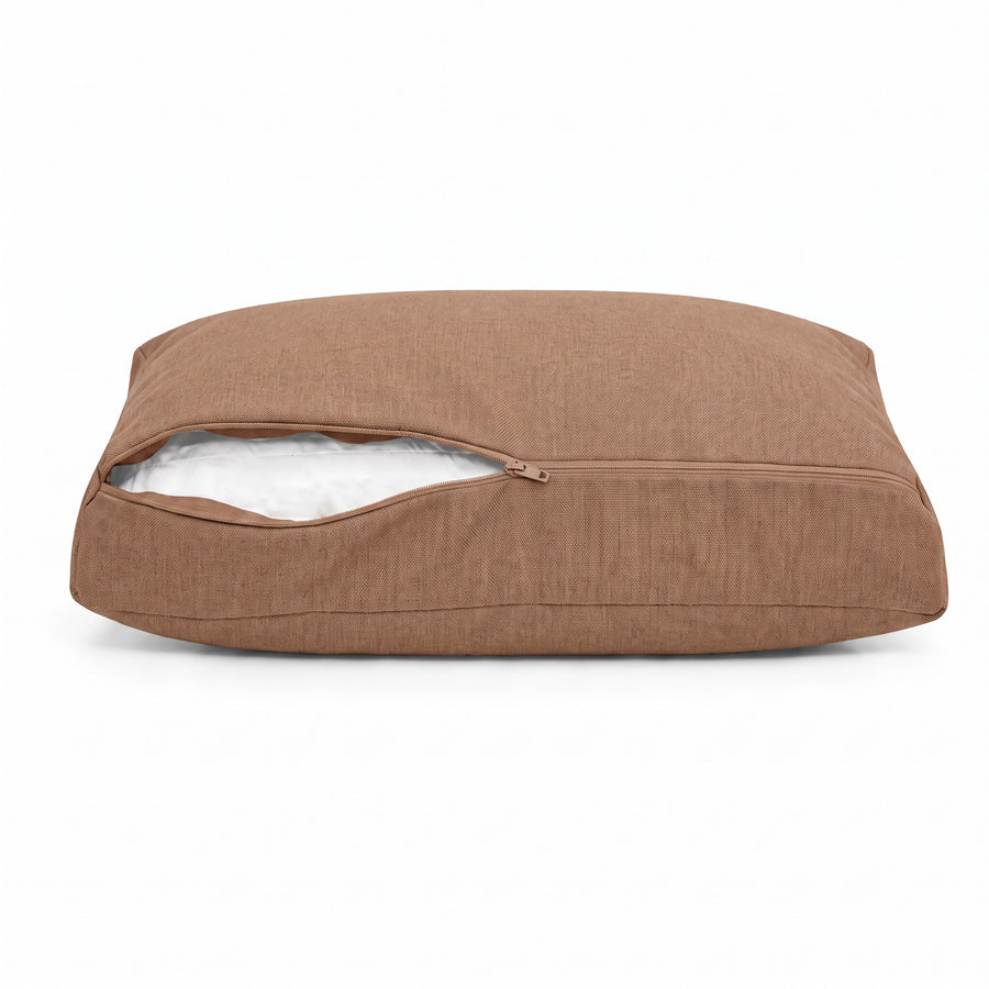 Zitkussen met linnenlook in Terracotta met afneembare hoes, rits open