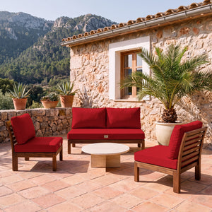 Garden Lounge Cushion Set 100x50 Red - Removable Cover & UV-Resistant (1 Seat + 2 Backrests)