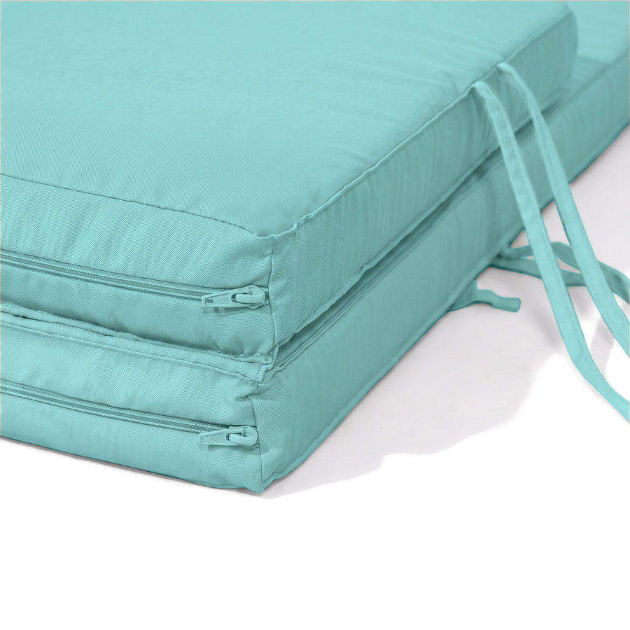Matelas Bain de Soleil 185x60 Bleu Caraïbes, deux parties zippées (fermetures cachées à l'intérieur)