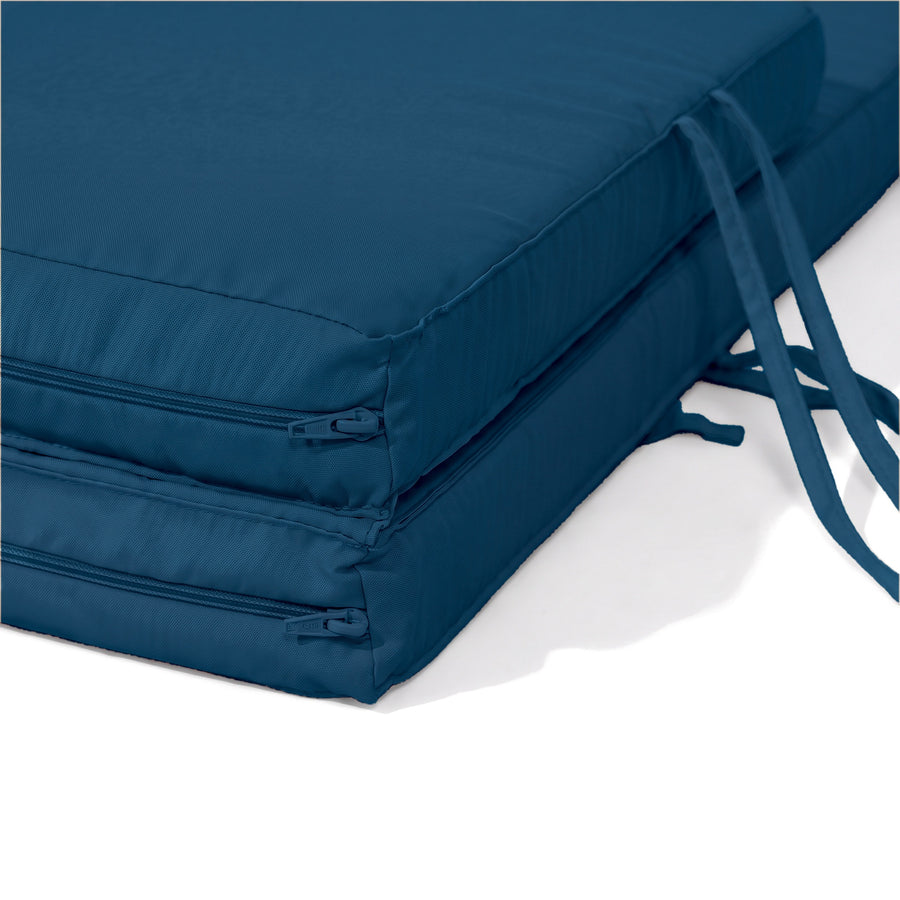 Matelas Bain de Soleil 185x60 Bleu Pétrole, deux parties zippées (fermetures cachées à l'intérieur)