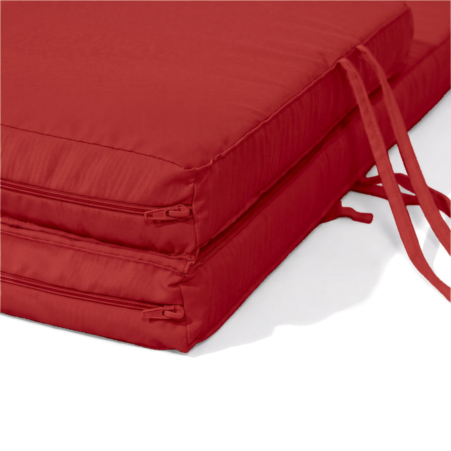 Matelas Bain de Soleil 185x60 Rouge Piment, deux parties zippées (fermetures cachées à l'intérieur)