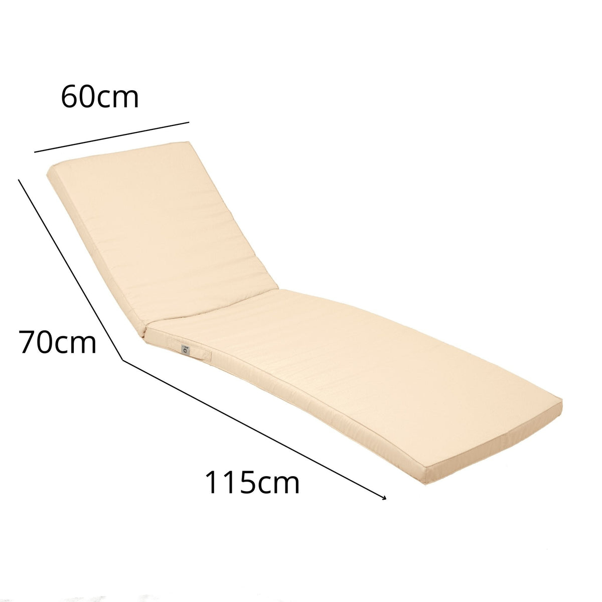 Colchão para Espreguiçadeira 185x60 Bege - Capa Amovível & Impermeável (Espreguiçadeira) – esquema com medidas